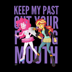 Size: 4500x4500 | Tagged: safe, artist:theratedrshimmer, imported from derpibooru, pinkie pie, sunset shimmer, equestria girls, my past is not today, abuse, censored, censored vulgarity, chris rock, clothes, female, meme, pinkiebuse, ponified meme, skirt, slap, upset, will smith, will smith slapping chris rock