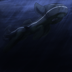 Size: 2500x2500 | Tagged: safe, artist:t72b, imported from derpibooru, oc, boatpony, pony, akula-class, boat, clothes, female, mare, ocean, ponified, sharp teeth, solo, submareine, submarine, submarine pony, swimming, teeth, underwater, water