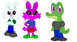 Size: 679x378 | Tagged: safe, artist:drypony198, imported from derpibooru, angel bunny, gummy, oc, oc:rosie bunny, clothes, female, male, shoes