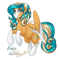 Size: 3700x3700 | Tagged: safe, artist:kaikururu, imported from derpibooru, oc, oc only, pegasus, pony, coat markings, colored wings, female, grin, mare, pegasus oc, rearing, simple background, smiling, socks (coat markings), solo, transparent background, two toned wings, wings