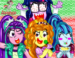 Size: 3900x3000 | Tagged: safe, artist:kamikiku, imported from derpibooru, adagio dazzle, aria blaze, sci-twi, sonata dusk, twilight sparkle, equestria girls, madness, the dazzlings