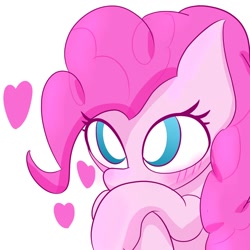 Size: 1000x1000 | Tagged: safe, artist:adamai_0517, imported from derpibooru, pinkie pie, earth pony, pony, blushing, bust, cute, diapinkes, female, heart, mare, simple background, solo, white background