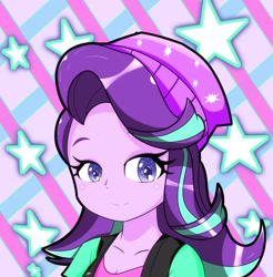 Size: 2012x2048 | Tagged: safe, artist:zeon_starlight, imported from derpibooru, starlight glimmer, equestria girls, beanie, bust, clothes, female, hat, looking at you, portrait, smiling, smiling at you, solo, stars