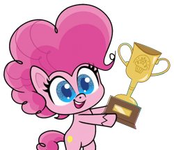 Size: 1032x890 | Tagged: safe, edit, edited screencap, imported from derpibooru, screencap, pinkie pie, earth pony, pony, my little pony: pony life, princess probz, background removed, bipedal, female, g4.5, hind legs, mare, not a vector, simple background, solo, transparent background, trophy