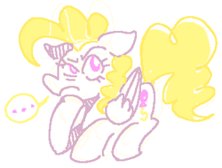 Size: 357x272 | Tagged: safe, surprise, pegasus, pony, ..., /pnk/, aggie.io, bed, eyebrows, floppy ears, hoof on chin, laying on bed, on bed, simple background, solo, speech bubble, thinking, white background, wings