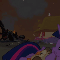 Size: 1080x1080 | Tagged: safe, edit, edited screencap, imported from derpibooru, screencap, lord tirek, owlowiscious, twilight sparkle, alicorn, bird, centaur, owl, pony, taur, season 4, twilight's kingdom, animated, female, flying, golden oaks library, male, mare, open mouth, sound, spread wings, tiktok, twilight sparkle (alicorn), webm, wings