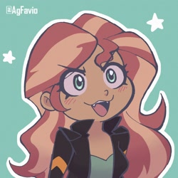 Size: 2000x2000 | Tagged: safe, artist:agfavio, imported from derpibooru, sunset shimmer, equestria girls, >:3, >:d, cute, cute little fangs, evil grin, fangs, female, grin, ohayou face, shimmerbetes, smiling, solo