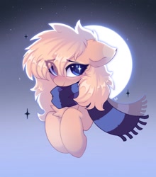 Size: 1364x1550 | Tagged: safe, artist:flixanoa, imported from derpibooru, oc, oc only, oc:mirta whoowlms, pegasus, pony, blue eyes, chest fluff, clothes, cute, ear fluff, looking at you, moon, ocbetes, scarf, solo, sparkly eyes, striped scarf, wingding eyes