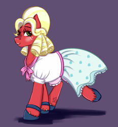 Size: 1214x1308 | Tagged: safe, artist:shamy-crist, imported from derpibooru, big macintosh, earth pony, pony, brotherhooves social, bloomers, clothes, crossdressing, dress, male, orchard blossom, simple background, solo, stallion, wig