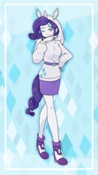 Size: 1152x2048 | Tagged: safe, alternate version, artist:batipin, imported from derpibooru, part of a set, rarity, equestria girls, clothes, female, hoodie, multiple variants, one eye closed, rarity peplum dress, solo, wink