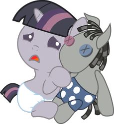 Size: 1244x1357 | Tagged: safe, artist:foxyfell1337, imported from derpibooru, smarty pants, twilight sparkle, pony, unicorn, baby, baby pony, diaper, discorded, discorded twilight, sad, simple background, transparent background, twilight tragedy