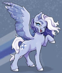 Size: 1308x1531 | Tagged: safe, artist:sp00kberry, imported from derpibooru, silver glow, pegasus, pony, colored wings, female, looking at you, mare, open mouth, signature, solo, two toned wings, unshorn fetlocks, wings