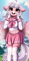 Size: 2051x4283 | Tagged: safe, artist:pridark, imported from derpibooru, oc, oc only, oc:ophelia, anthro, hippogriff, breasts, clothes, female, hippogriff oc, school uniform, skirt, solo