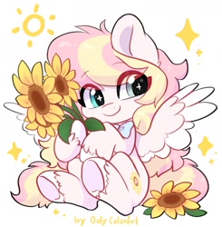 Size: 1674x1706 | Tagged: safe, artist:oofycolorful, imported from derpibooru, oc, oc only, oc:ninny, pegasus, pony, female, flower, simple background, solo, sunflower, white background