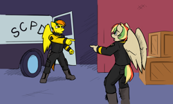 Size: 1280x768 | Tagged: safe, artist:captainhoers, imported from derpibooru, oc, oc only, oc:dual screen, oc:rainbow code, anthro, pegasus, plantigrade anthro, 60s spider-man, colored, colored sketch, duo, meme, pointing, ponified meme