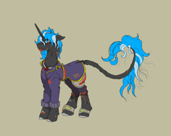 Size: 6228x4960 | Tagged: safe, artist:hrabiadeblacksky, imported from derpibooru, oc, oc:hrabia de black sky, bat pony, hybrid, kirin, pony, unicorn, fallout equestria, blood, floppy ears, injured, leonine tail, male, solo, stallion, tail