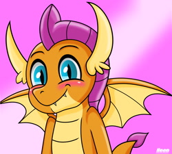 Size: 2348x2117 | Tagged: safe, artist:neondragon, imported from derpibooru, smolder, dragon, blushing, cute, cute little fangs, dragoness, fangs, female, looking at you, smolderbetes, solo