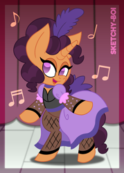 Size: 2500x3500 | Tagged: safe, artist:snakeythingy, imported from derpibooru, saffron masala, over a barrel, burlesque, clothes, dancing, dress, saloon, saloon dress, singing