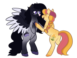 Size: 2224x1668 | Tagged: safe, artist:ganseyiii, artist:howdyhorsey, imported from derpibooru, oc, oc only, earth pony, pegasus, pony, bipedal, braid, butt, duo, female, mare, plot, simple background, transparent background