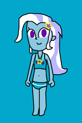 Size: 528x786 | Tagged: safe, artist:prabowomuhammad23, imported from derpibooru, trixie, equestria girls, equestria girls series, forgotten friendship, clothes, female, simple background, solo, swimsuit, teal background, trixie's beach shorts swimsuit