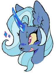 Size: 640x832 | Tagged: safe, artist:alicornfluttershy, imported from derpibooru, trixie, pony, unicorn, colored horn, cute, cute little fangs, fangs, horn, simple background, solo, white background