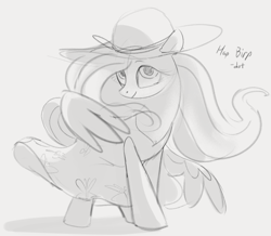 Size: 1123x981 | Tagged: safe, artist:dotkwa, imported from derpibooru, fluttershy, pegasus, pony, clothes, cute, dress, female, gray background, grayscale, hat, mare, monochrome, shyabetes, simple background, solo, sun hat, sundress