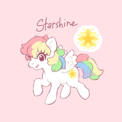 Size: 640x640 | Tagged: safe, artist:celesse, imported from derpibooru, pegasus, pony, female, g1, mare, pink background, simple background, solo, starshine (g1)