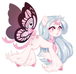 Size: 1944x1902 | Tagged: safe, artist:miioko, imported from derpibooru, oc, oc only, pony, butterfly wings, commission, eyelashes, female, hoof fluff, mare, simple background, solo, transparent background, unshorn fetlocks, wings, ych result
