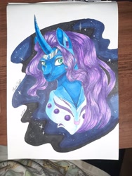 Size: 3024x4032 | Tagged: safe, artist:stormcloud-yt, imported from derpibooru, princess luna, pony, unicorn, bust, female, high res, looking at you, mare, redesign, smiling, smiling at you, solo, traditional art