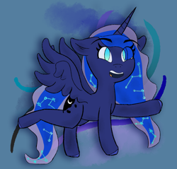 Size: 2095x2001 | Tagged: safe, artist:botckap, imported from derpibooru, princess luna, alicorn, pony, constellation, ethereal mane, extended trot pose, female, looking at you, mare, raised hoof, solo, starry mane