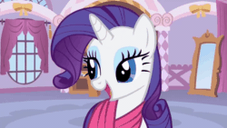 Size: 720x405 | Tagged: safe, imported from derpibooru, screencap, rarity, pony, unicorn, season 1, suited for success, animated, duckface, female, gif, mare, solo