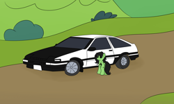 Size: 3080x1854 | Tagged: artist needed, safe, imported from ponybooru, oc, oc:filly anon, earth pony, pony, car, female, filly, foal, initial d, toyota sprinter trueno [ae86]