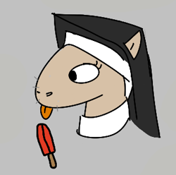 Size: 319x317 | Tagged: safe, oc, oc only, pony, aggie.io, female, food, ice cream, lowres, mare, nun, simple background, snoofa, tongue out, whiskers