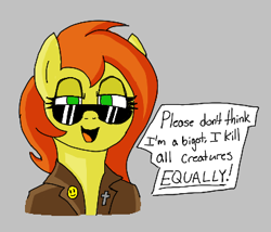 Size: 369x316 | Tagged: safe, oc, oc only, pony, unicorn, aggie.io, clothes, female, glasses, jacket, lowres, mare, open mouth, simple background, smiling, talking, talking to viewer