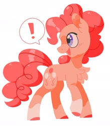 Size: 1792x2048 | Tagged: safe, artist:pastacrylic, imported from derpibooru, pinkie pie, earth pony, pony, chest fluff, coat markings, exclamation point, simple background, socks (coat markings), solo, turned head, white background
