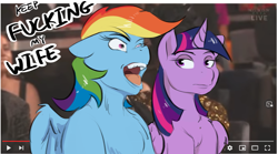 Size: 1275x711 | Tagged: safe, artist:testostepone, imported from derpibooru, rainbow dash, twilight sparkle, alicorn, pegasus, pony, colored sketch, duo, implied cuckolding, implied lesbian, keep my wife's name out of your mouth, meme, swearing, twilight sparkle (alicorn), vulgar, will smith, will smith slapping chris rock
