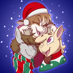 Size: 940x940 | Tagged: safe, artist:denzel, imported from derpibooru, oc, oc only, earth pony, goat, pony, christmas, clothes, hat, holiday, santa hat, scarf, snow, snowfall, striped scarf