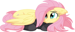 Size: 9969x4352 | Tagged: safe, artist:cyanlightning, imported from derpibooru, fluttershy, pegasus, pony, .svg available, absurd resolution, clothes, cute, daaaaaaaaaaaw, ear fluff, female, lying down, mare, prone, shyabetes, simple background, socks, solo, striped socks, transparent background, vector, weapons-grade cute