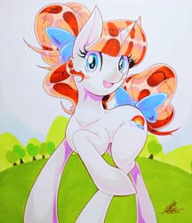 Size: 3024x3493 | Tagged: safe, artist:025aki, imported from derpibooru, rainbow stars, pony, unicorn, bow, solo, tail, tail bow, traditional art