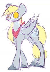 Size: 1269x1836 | Tagged: safe, artist:manicpanda, imported from derpibooru, derpy hooves, pegasus, pony, bandaid, bandaid on nose, coat markings, dappled, female, full body, looking at you, mare, neckerchief, no pupils, red bandana, simple background, sketch, solo, unshorn fetlocks, white background