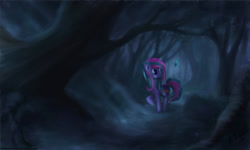 Size: 2000x1196 | Tagged: safe, artist:alicekvartersson, imported from derpibooru, butterfly, earth pony, pony, crepuscular rays, dark forest, forest, solo