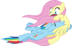 Size: 4739x3000 | Tagged: safe, artist:aqua-pony, artist:hawk9mm, imported from derpibooru, fluttershy, rainbow dash, pegasus, pony, magic duel, duo, eyes closed, female, flying, mare, simple background, transparent background, vector, wide eyes