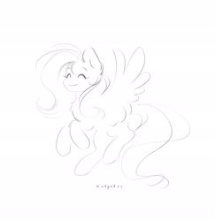 Size: 1993x2048 | Tagged: safe, artist:katputze, imported from derpibooru, fluttershy, pegasus, pony, cute, eyes closed, grayscale, monochrome, shyabetes, signature, simple background, sketch, smiling, solo, white background