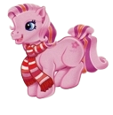 Size: 127x130 | Tagged: safe, artist:carlo loraso, imported from derpibooru, rose blossom, earth pony, pony, baby, baby pony, baby rose blossom, christmas, clothes, female, filly, foal, g3, holiday, picture for breezies, pink coat, pink hair, scarf, simple background, solo, sticker, transparent background, winter