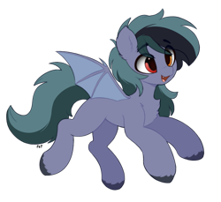 Size: 1021x935 | Tagged: safe, artist:flixanoa, imported from derpibooru, oc, oc only, oc:scrimmy, bat pony, pony, bat pony oc, chest fluff, commission, heterochromia, open mouth, open smile, simple background, smiling, solo, transparent background