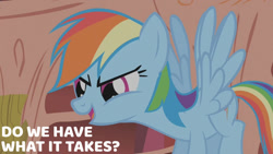 Size: 1280x720 | Tagged: safe, edit, edited screencap, editor:quoterific, imported from derpibooru, screencap, rainbow dash, pegasus, pony, dragonshy, season 1, female, flying, golden oaks library, mare, open mouth, open smile, smiling, solo, spread wings, text, wings