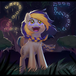 Size: 1200x1200 | Tagged: safe, artist:debrodis, imported from derpibooru, oc, oc only, oc:ukraine, earth pony, pony, 2016, 25, braid, crying, fireworks, harsher in hindsight, nation ponies, ponified, solo, tears of joy, two toned mane, ukraine, ukrainian independence day