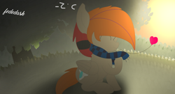 Size: 7572x4080 | Tagged: safe, artist:fededash, imported from derpibooru, oc, oc only, oc:fededash, pegasus, clothes, crepuscular rays, eyes closed, happy, heart, pegasus oc, scarf, shadow, sitting, solo, striped scarf, sun, tree