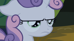 Size: 1920x1080 | Tagged: safe, imported from derpibooru, screencap, sweetie belle, pony, unicorn, season 2, sisterhooves social, female, filly, floppy ears, foal, frown, narrowed eyes, reaction image, solo, sweetie belle is not amused, unamused