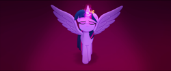 Size: 1920x808 | Tagged: safe, imported from derpibooru, screencap, twilight sparkle, alicorn, pony, my little pony: the movie, female, glowing, glowing horn, horn, jewelry, majestic, mare, meditating, meditation, solo, spread wings, twilight sparkle (alicorn), wings